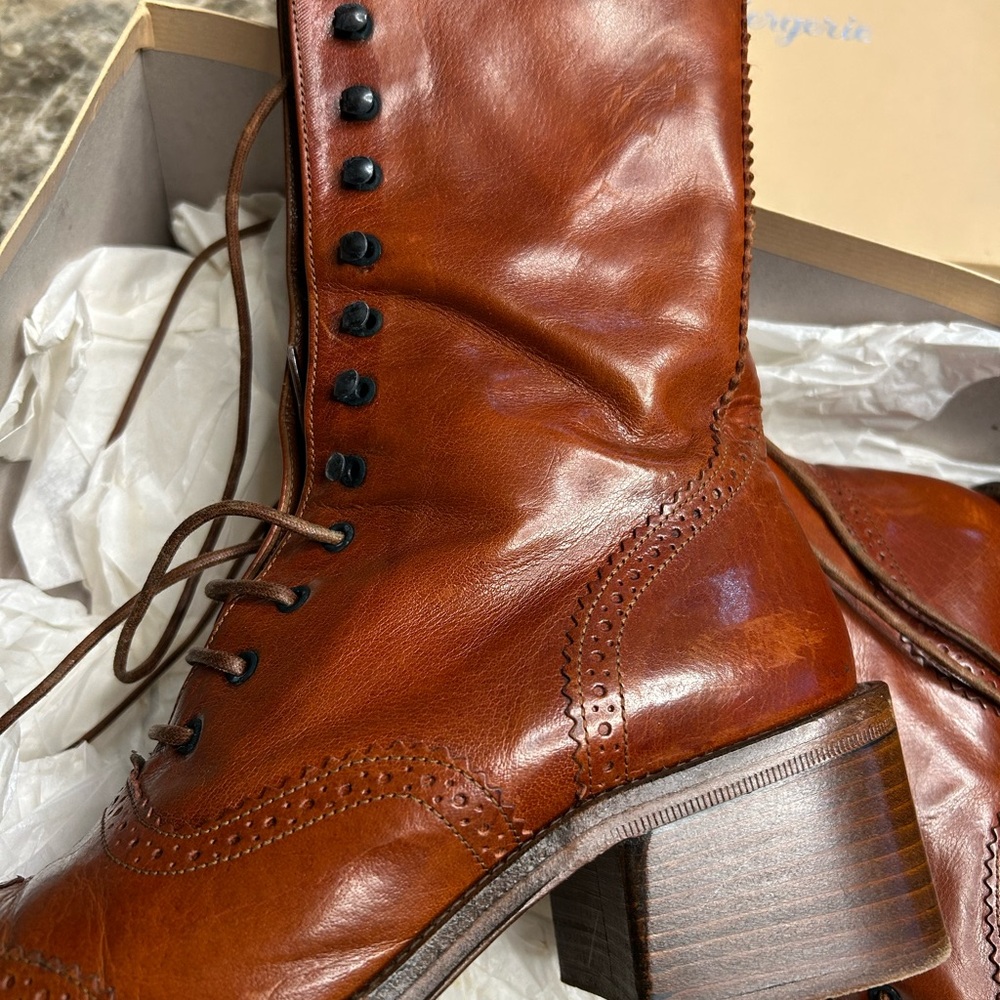 Joan and David Chestnut Leather Ankle Boots